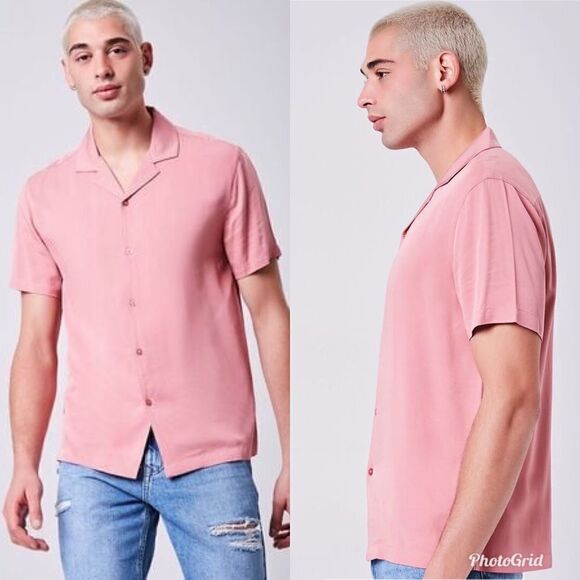 Forever 21 Cuban Collar Dusty Pink Shirt - Picture 1 of 9
